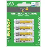 HEITECH AA Akku Mignon 2550 mAh 1,2V NiMH 4 Stück Batterie, (4 St)