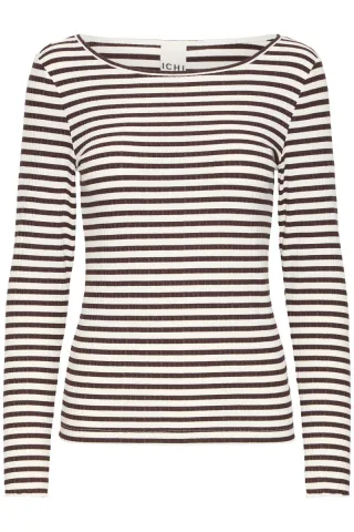 ICHI - Streifenpullover - Ihcella braun - Gr. - S