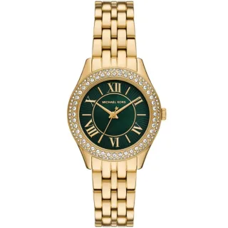 Michael Kors MK4870 Harlowe 33 mm Damenarmbanduhr - Gold Edelstahl mit grünem Ziffernblatt