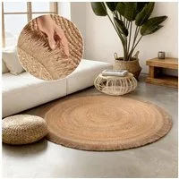 HANSE Home Teppich Nuru, rund, Höhe: 7 mm, Jute, Handgemacht, Rund, Fransen, Wohnzimmerteppich, Naturteppich