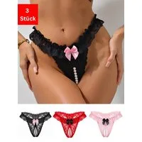 Elegant Love Tanga-Ouvert Damenunterwäsche, sexy Dessous mit Ouvert (Packung, 3er-Pack) Reizwäsche, V-Strings mit offenem Schritt & Perlen