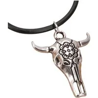 Guru-Shop Perlenkette Ethnokette, Modeschmuck Kette - Boho Kuh Schädel