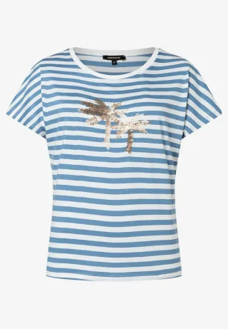 MORE & MORE - Streifenshirt mit Pailettenbesatz blau - Gr. - 34