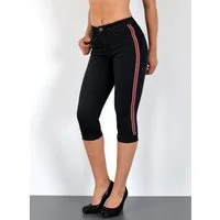 ESRA Caprijeans 3/4 Jeans Hose Capri Jeans mit Seitenstreifen Caprihose Damen Sommer High Waist Capri Jeans Damen 3/4 Hose mit Galon-Streifen bis Plus Size