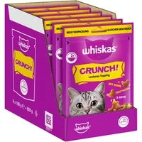 Whiskas WHISKAS® CRUNCH Portionsbeutel mit Huhn, Truthahn und Ente 6 x 100g, Nassfutter für: Katze