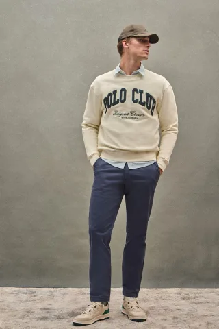 Sweatshirt ecru im Loose Fit Established 2012 Polo Club