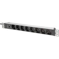 19" Steckdosenleiste mit Aluminiumprofil, 8-fach italienischer Ausgang, 1HE rot/aluminium, 2 Meter Kabel, Vorsicherung 10A, IEC C14-Stecker