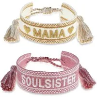 Made by Nami Armband Gewebt Damen mit Schriftzug in verschiedenen Varianten Glücksbringer, Freundschaftsarmband Geschenke für Frauen Geschenke für Mama