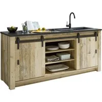 Home affaire Spülenschrank Sherwood Breite 201 cm, mit Scheunentorbeschlag aus Metall
