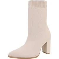 Ital-Design Elegante Strumpfstiefel mit Blockabsatz für Damen High-Heel-Stiefelette (89852646) Blockabsatz Stiefeletten in Beige