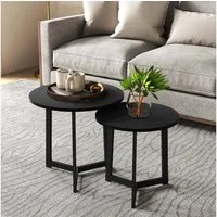HOMCOM Couchtisch 2er-Set, Rund, mit Stahlgestell (Kaffeetisch, 2-St., Eckiger Beistelltisch), für Wohnzimmer, bis 35 kg Belastbar, Schwarz