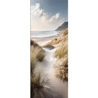 artissimo Glasbild Bild aus Glas 30x80 cm / Wandbild Hochformat / Wanddeko modern, Strand und Meer: Dünenlandschaft mit Meerblick in Beige