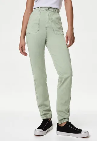 M&S Collection Damen Baumwollmischung Slim Fit Ankle Grazer Jogger Olive