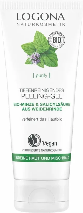 Logona Purify Tiefenreinigendes Peeling Gel | 100 ml | mit Bio-Minze & Salicylsäure | vegan