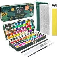 Artecho Aquarellfarbe Set – 24/50/100/128/168 Wasserfarben mit Aquarellpapieren & Pinseln, - egal ob unterwegs, Zuhause, in der Schule - für Anfänger und Profis