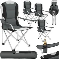 tectake Campingstuhl Gartenstuhl mit Polsterung, faltbar, 60 x 88 x 110 cm (Outdoor Klapptstuhl für Außen in Grau, 4 St), gepolstert, mit Getränkehalter, geringes Gewicht, inkl. Tragetasche