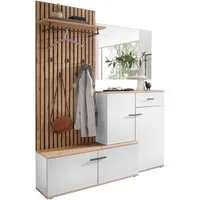 moebel-dich-auf Kompaktgarderobe COMO (Paneel + Schuhschrank + Spiegel, 148 cm breit) Lamellenoptik