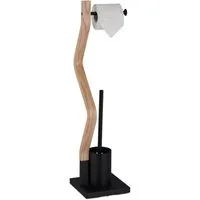 relaxdays Toilettenpapierhalter WC Garnitur Stahl & Holzoptik