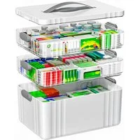 POPOLIC Aufbewahrungsbox Transparente Medikamentenaufbewahrungsbox, dreistufig, tragbar