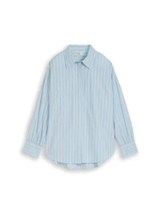 Denim Tom Tailor - Oversize Hemdbluse mit Streifenmuster blue white brown stripe - Gr. - XL