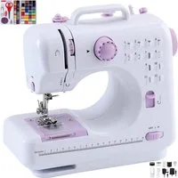 wohnTRAUM24 Nähmaschine Nähmaschine für Anfänger, 12 Stichprogrammen, Elektrische Nähmaschinen, 12 Programme, Doppellinien,Freiarm-Nähmaschine mit LED-Nählicht,Fußpedal,Nähset