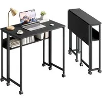 NAIMP Klapptisch Faltbar Schreibtisch Platzsparender Computertisch kleiner Tisch, mit Stauraum und Rollen