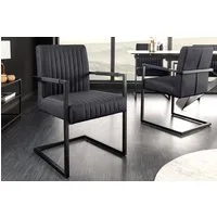 riess-ambiente Freischwinger BIG ASTON schwarz – Echtleder, Taschenfederkern, Metall (Einzelartikel, 1 St), inkl. Armlehne für hohen Sitzkomfort – ideal für Dein Loft-Esszimmer
