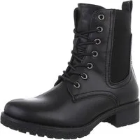 Ital-Design Damen Schnürschuhe Freizeit Stiefelette (87740313) Blockabsatz Schnürstiefeletten in Schwarz