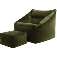icon Sitzsack Riesen Sessel aus Samt „Natalia" mit Hocker (Spar-Set, 1 x Sitzsack-Sessel, 1 x Fußhocker), Sitzsack XXL, Made in Germany, für Erwachsene & Kinder, für Wohnzimmer