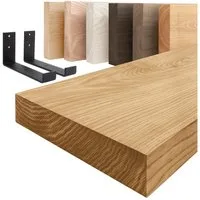 LAMO Manufaktur Wandregal Holz Gerade Regal Farbe: Rustikal mit schwarzem Industrial 40 cm, Komplett-Set, 40mm stake Massivholzplatte