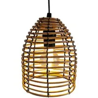 Meinposten Hängeleuchte LED Rattan Optik Außen Innenbereich 18x16 cm Gartenbeleuchtung, LED fest integriert, warmweiß
