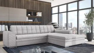 Ecksofa Schlafsofa Sofa LUSAKA in Stoff Lincoln Lichtgrau Ottomane Rechts