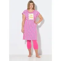 Ulla Popken Longshirt Bigshirt Streifen Schriftzug Rundhals Cap-Ärmel