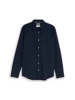 Tom Tailor - Fitted Hemd mit Stretch dark blue white dot design - Gr. - XXXL