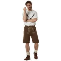 dressforfun Trachtenhose Kurze Oktoberfest-Hose in Leder-Optik aus weichem Fleece mit (Herrenhose Lenni, für Volksfeste in Braun) 7 praktische Hosentaschen, pflegeleicht und vielseitig kombinierbar