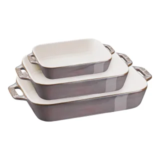 Staub Ceramique Ofenformenset 3-tlg, rechteckig, Antik-Grau, Keramik