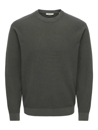 ONLY&SONS - ONSTONY RLX 12 LS WAFFLE CREW KNIT NOOS Beluga - Gr. - L