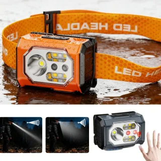 BIKIGHT A40Mini Sensor Headlamp with Spotlight & Floodlight Wave Sensing 3-Color Light, IP44 Waterproof USB-C Recharge