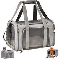 AIMAX Tiertransporttasche für Katzen und Hunde, 51 × 33 × 34 cm, Grau, Hundebox, Hundetransportbox und Katzentransportbox für zwei Tiere