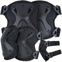 Foxter Protektoren-Set Taktische Knie- & Ellbogenschoner Set Schutzpolster Outdoor (Schutzset Knie und Ellbogen universal Outdoor, Knie- und Ellbogenschoner Set für Outdoor und Training), Stoßdämpfend, ergonomisch, robust, verstellbar, Schnellverschl