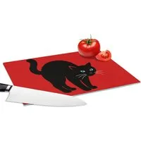 MuchoWow Schneidebrett Katze - Schwarz - Schwanz, Glas, Schneidebrett Glas, Küchenbrett, Rutschfest, 28x20 cm