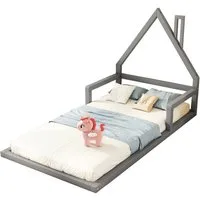 Flieks Massivholzbett, Kinderbett Hausbett Einzelbett 90x200cm Kiefernholz