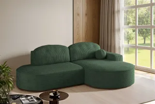 Ecksofa Schlafsofa Sofa GIRONA Stoff Poso Grün Ottomane Rechts