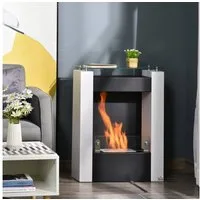 HOMCOM Echtfeuer-Dekokamin 1,5L Brenndauer Bio-Kamin aus Stahl Edelstahl gehärtetes Glas (Einzelstück, 1-St., Nicht anwendbar), Ethanol-Kamin Bio-Ethanol-Brenner 1993W 3 Std. kein Rauch Weiß+Schwarz