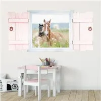 nikima Wandtattoo 023 Wandtattoo Pferde im Fenster - 500 x 250 mm (PVC-Folie)