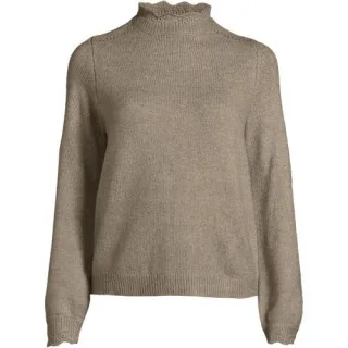 Stehbund-Pullover mit Muschelrand für Damen, Damen, size: regular, Beige, Wolle/Polyester/Polyacryl, by Lands' End