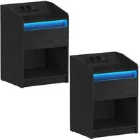 HZUANERI Nachttisch 2er Set, mit LED-Licht - Beistelltisch und Ladestation (2-St), 1 Aufbewahrungsschublade Nachttisch, 2 USB-Anschlüsse, 2 Steckdosen