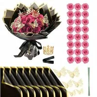 Kunstblume 24 Stück Glitzer-Rosenstrauß, Glitzer Rosen Bouquet, künstliche, Agger, Rosensträuße mit Krone für Geschenke Hochzeitstag Geburtstag