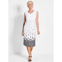GOLDNER Abendkleid Kurzgröße: Midi-Kleid mit Gehschlitz, Rundhalsausschnitt