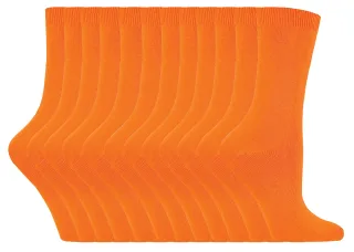 Womens Plain Cotton Rich Socks | 12 Pair Multipack | Sock Snob | Thin Comfy Colourful Crew Ankle Socks for Ladies - Orange